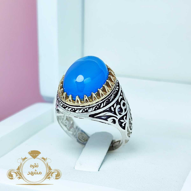 انگشتر مردانه عقیق آبی مردانه خاص و اصلی