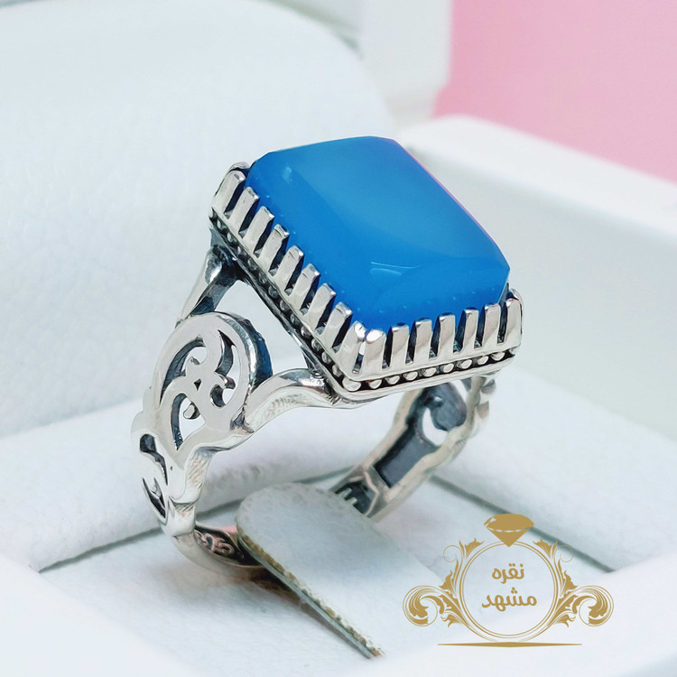 انگشتر رهبری مردانه عقیق آبی رکاب نقره