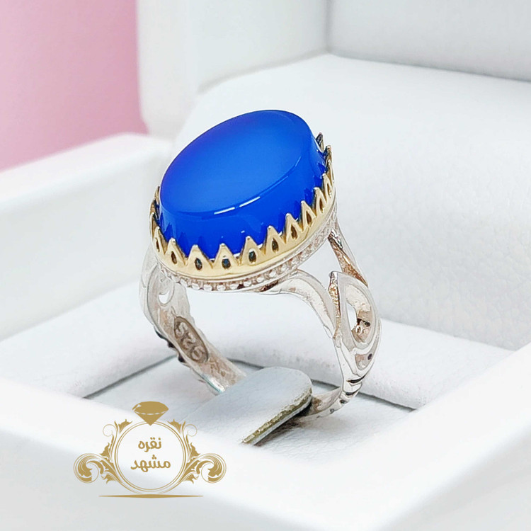 انگشتر عقیق آبی اصل خوشرنگ