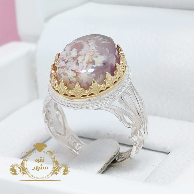 انگشتر شجر بهاره گلدار مردانه نقره تاج برنجی