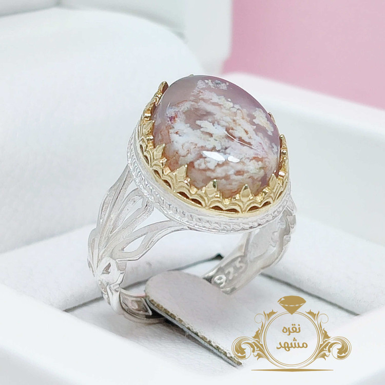 شجر بهاره گل دار انگشتر مردانه نقره تاج برنجی