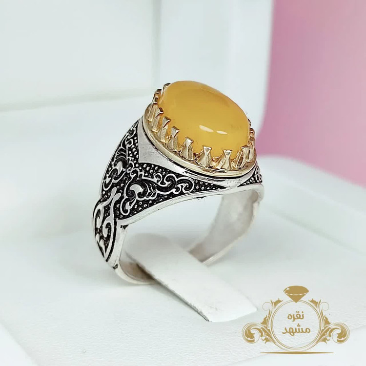 انگشتر پسرانه عقیق زرد نگین کوچک ظریف