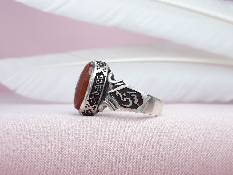 انگشتر حسبی الله مردانه حکاکی حرز امام جواد (ع) عقیق سرخ