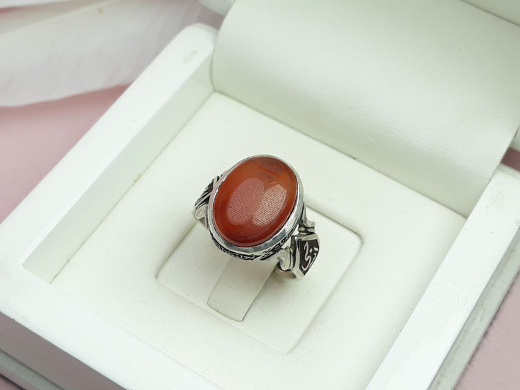 انگشتر نقره حسبی الله حکاکی حرز امام جواد (ع) عقیق سرخ