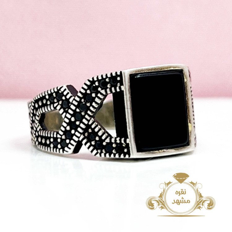 انگشتر ترک مردانه عقیق سیاه اسپرت وارداتی