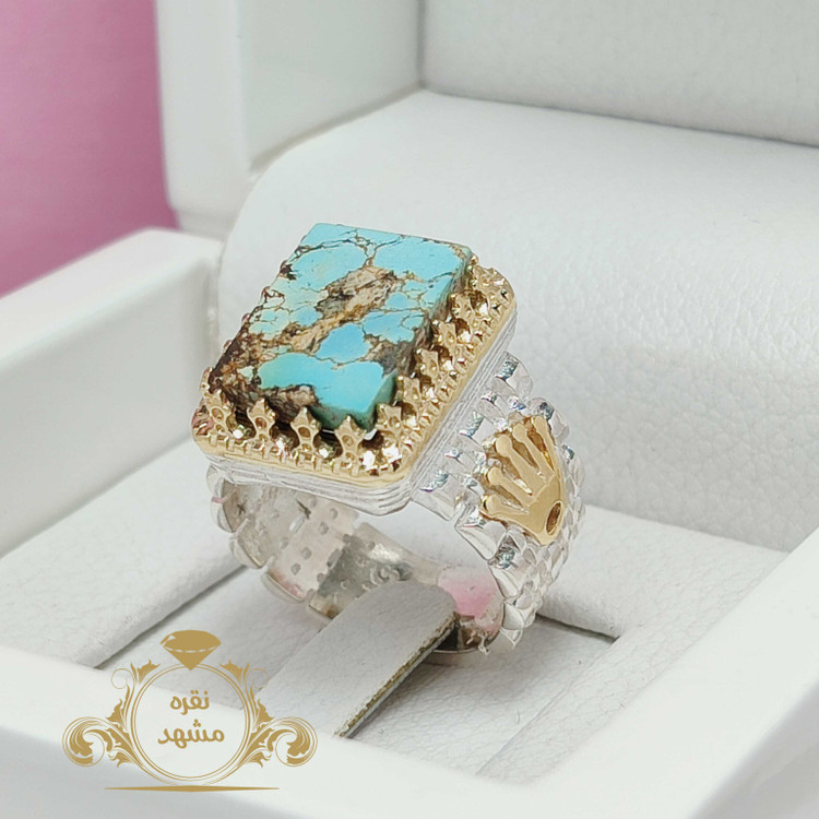 انگشتر نقره مردانه فیروزه اصل نیشابور مدل رولکسی
