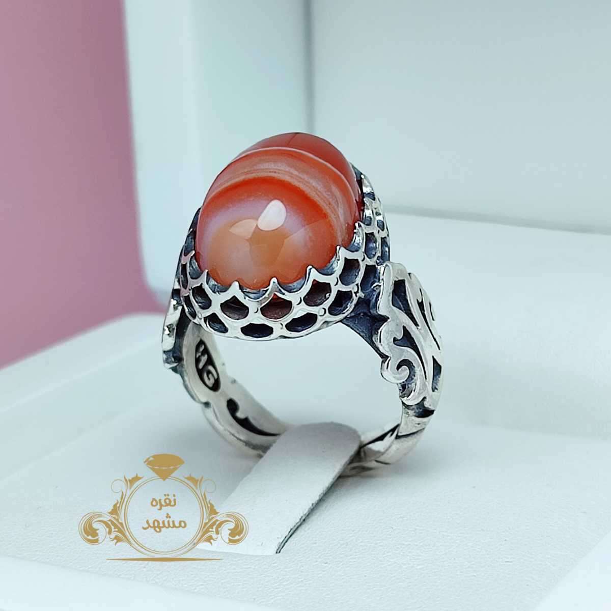 انگشتر مردانه عقیق سلیمانی خوشرنگ با کیفیت