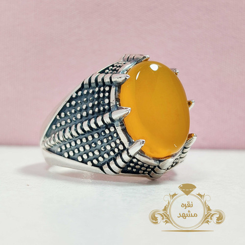 انگشتر نقره عقیق زرد خوشرنگ پنجه عقابی