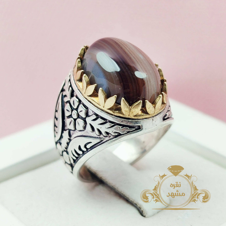 انگشتر مردانه عقیق سلیمانی تیره قهوه ای