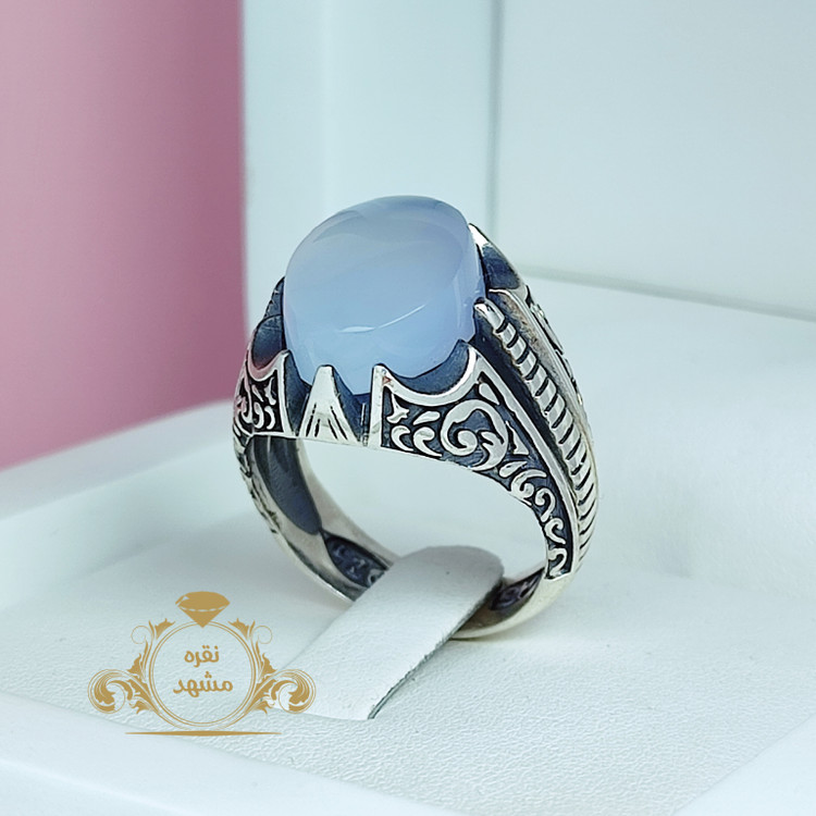 انگشتر نقره مردانه عقیق یمانی کبود اصلی