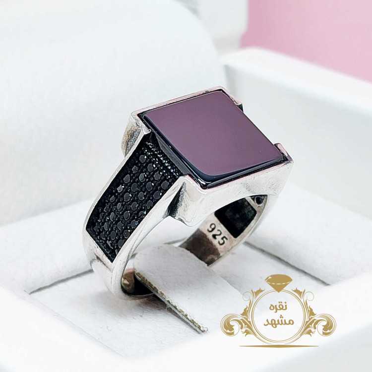 انگشتر نقره ترک نگین دار حدید صینی اصلی