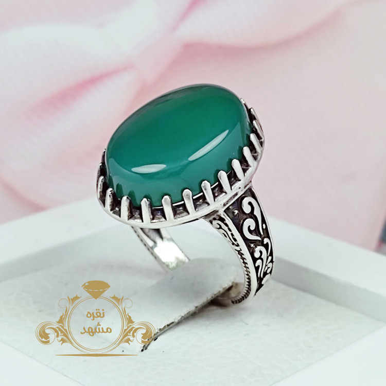 انگشتر عقیق سبز خوشرنگ نقره مردانه اصلی
