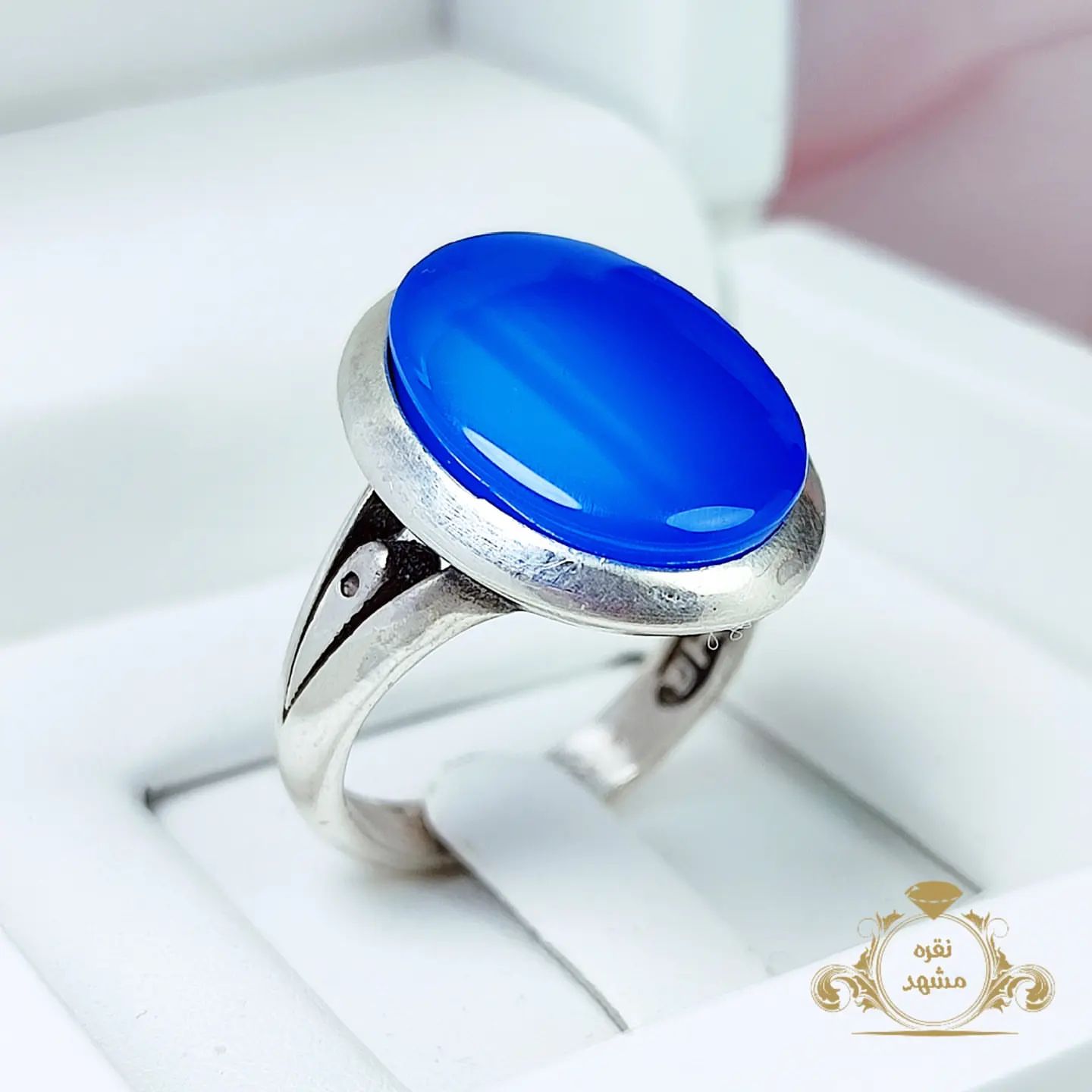 انگشتر مردانه عقیق آبی با رکاب پا اردکی