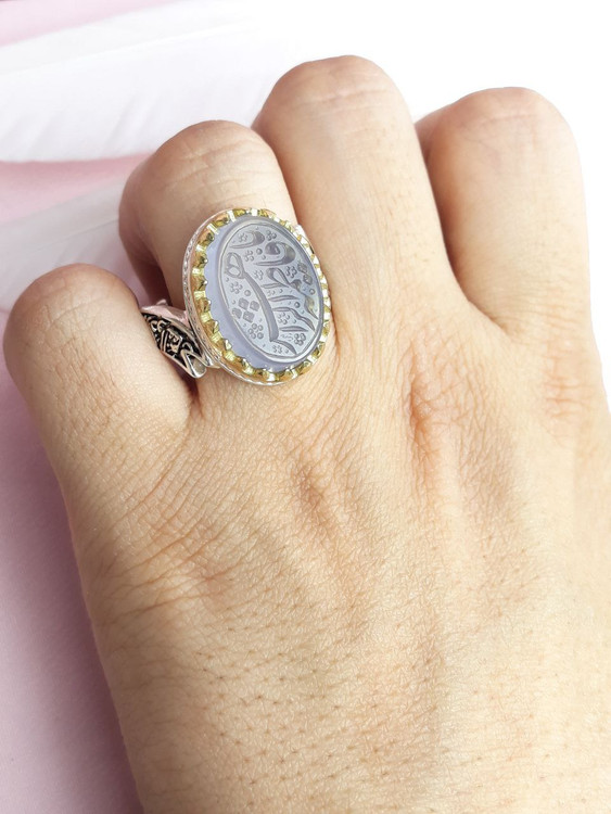 انگشتر نقره یا فاطمه الزهرا عقیق سوسنی رکاب مدل ذوالفقار