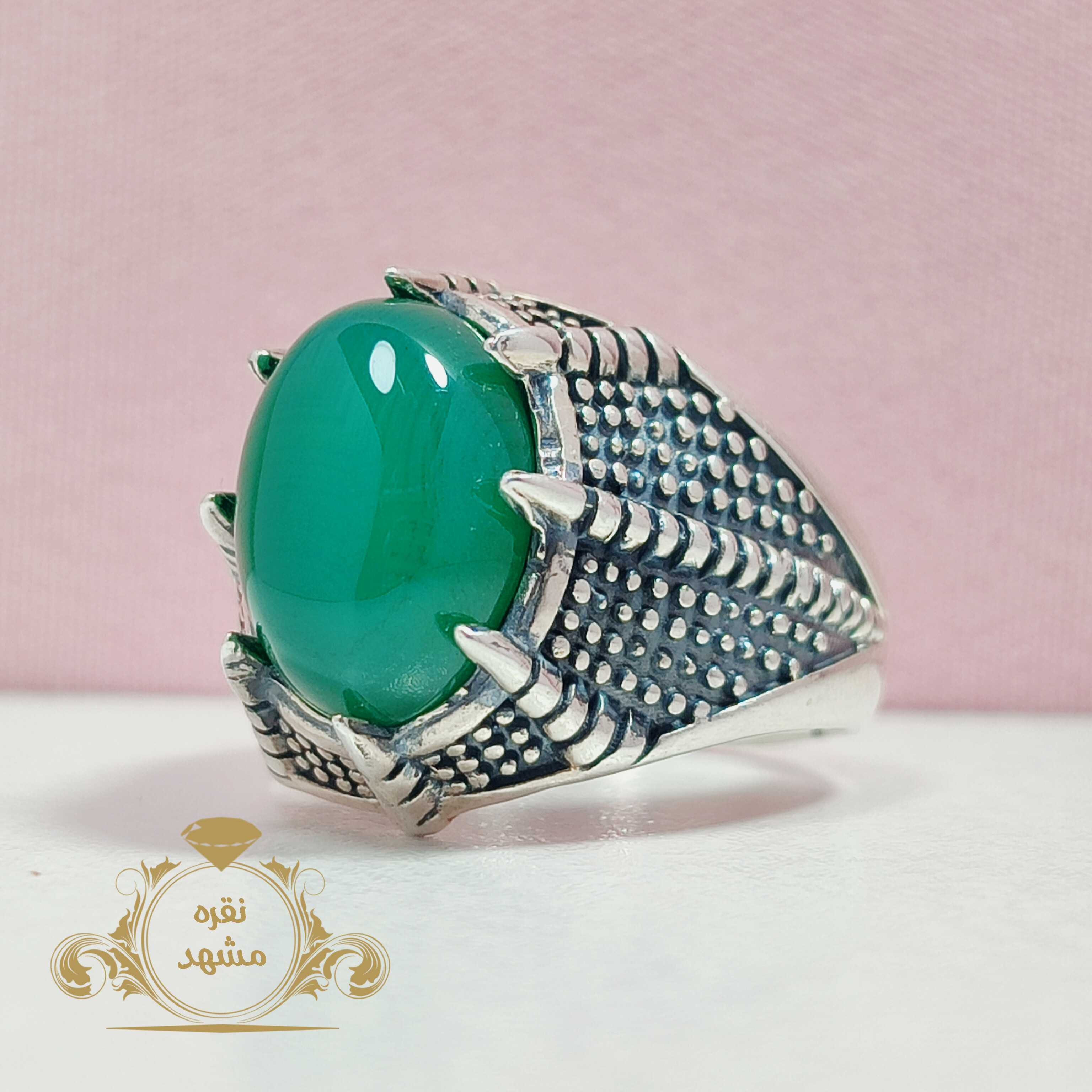 انگشتر عقیق سبز نقره مردانه چنگ عقابی
