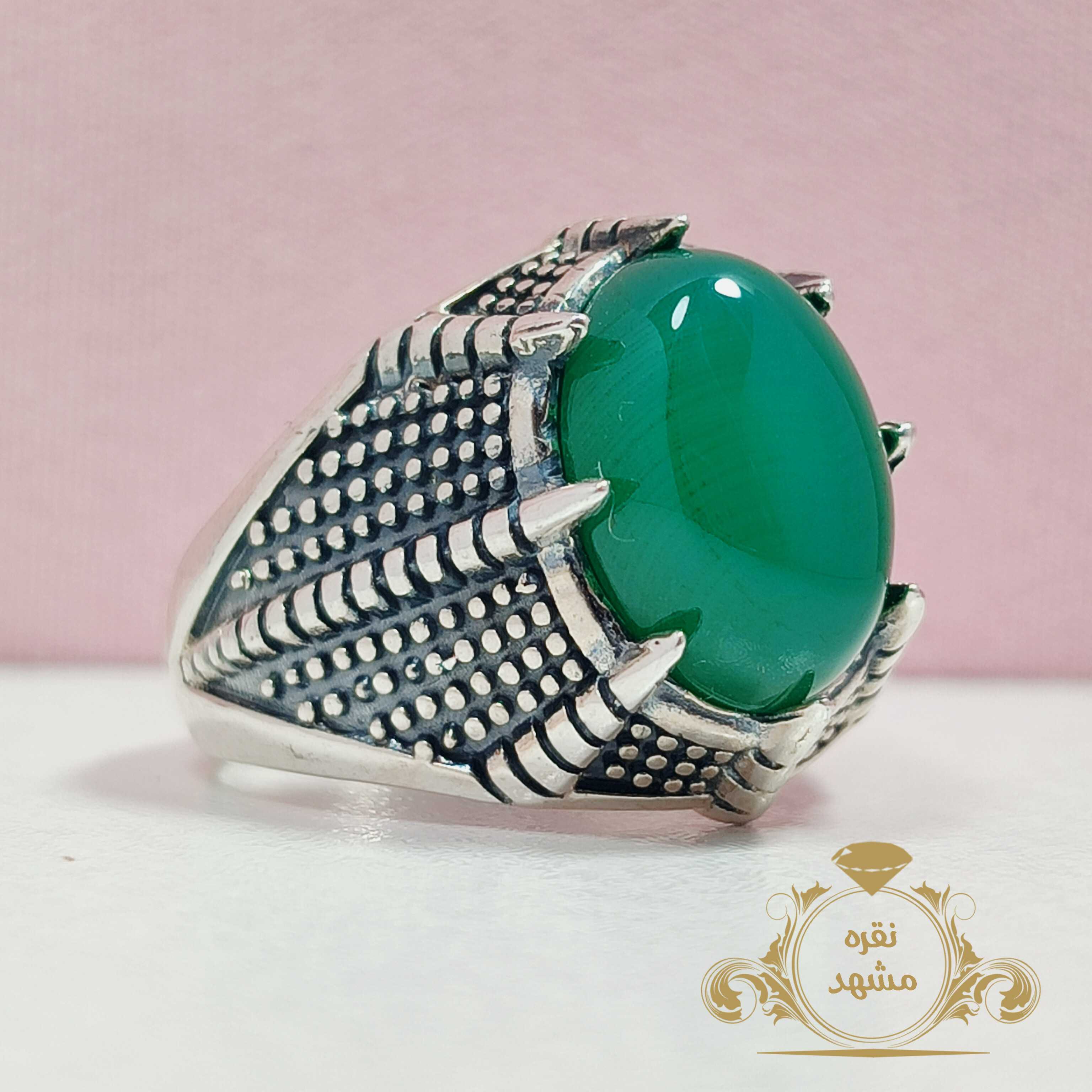 انگشتر عقیق سبز نقره مردانه اصل چنگ عقابی