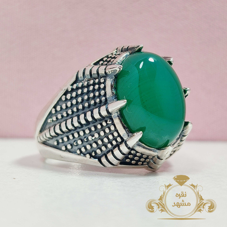 انگشتر عقیق سبز نقره مردانه اصل چنگ عقابی
