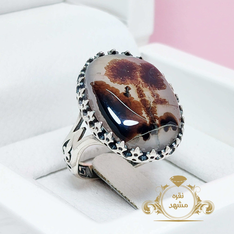 انگشتر ضریح نقش شجر دو شاخه گل طبیعی