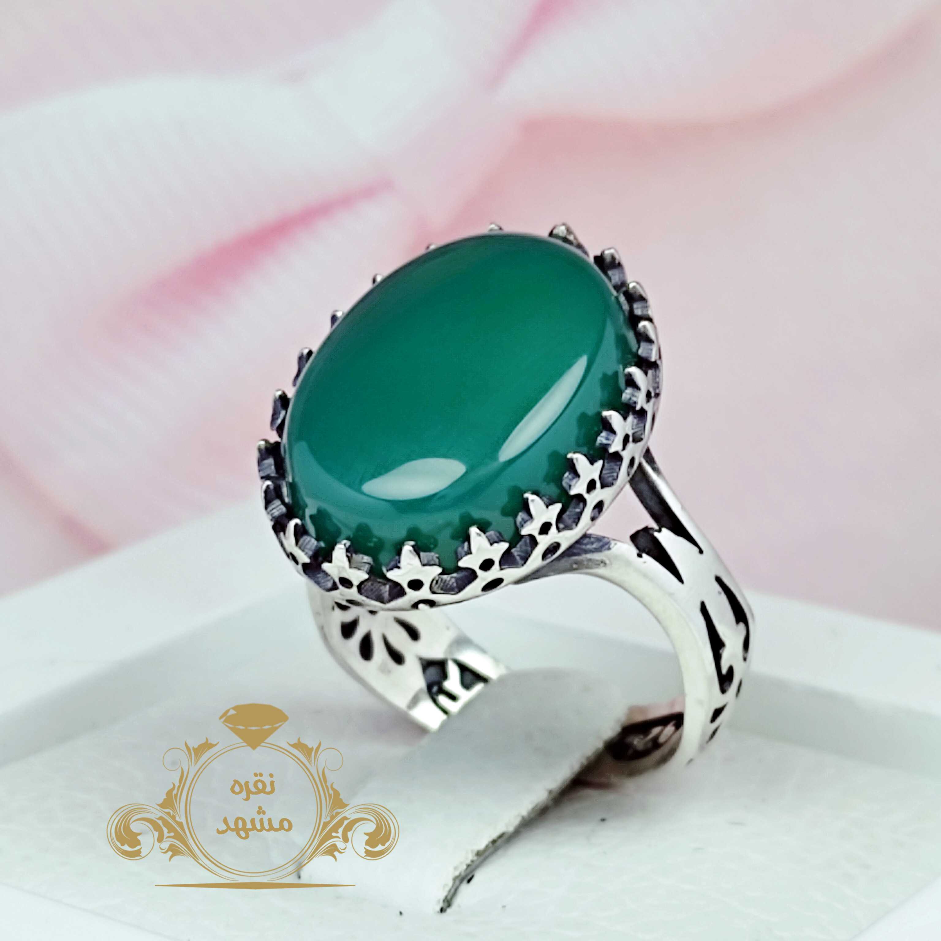 انگشتر عقیق سبز مردانه اصل چنگ نیزه