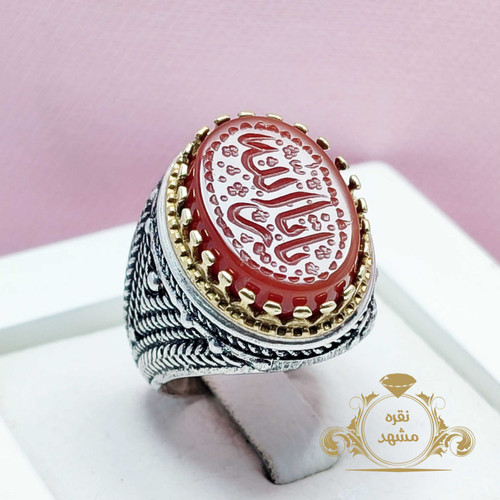 انگشتر خطی مردانه عقیق سرخ یا ثارالله اصلی