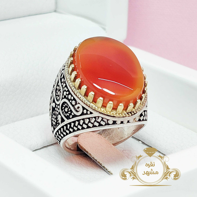 انگشتر اصل مردانه عقیق سرخ روشن خراسانی