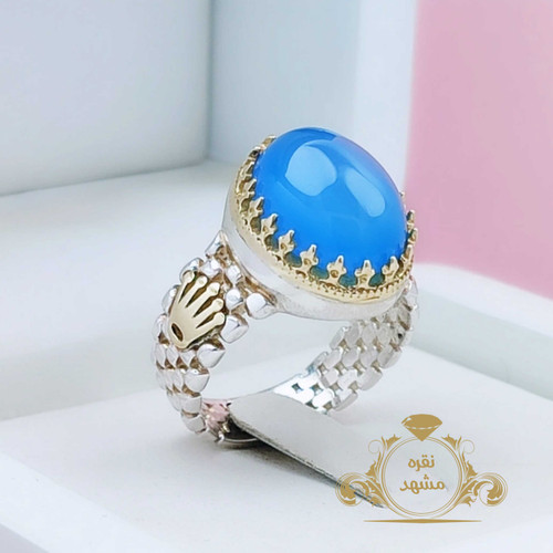 انگشتر عقیق آبی مردانه اصلی رولکسی خاص