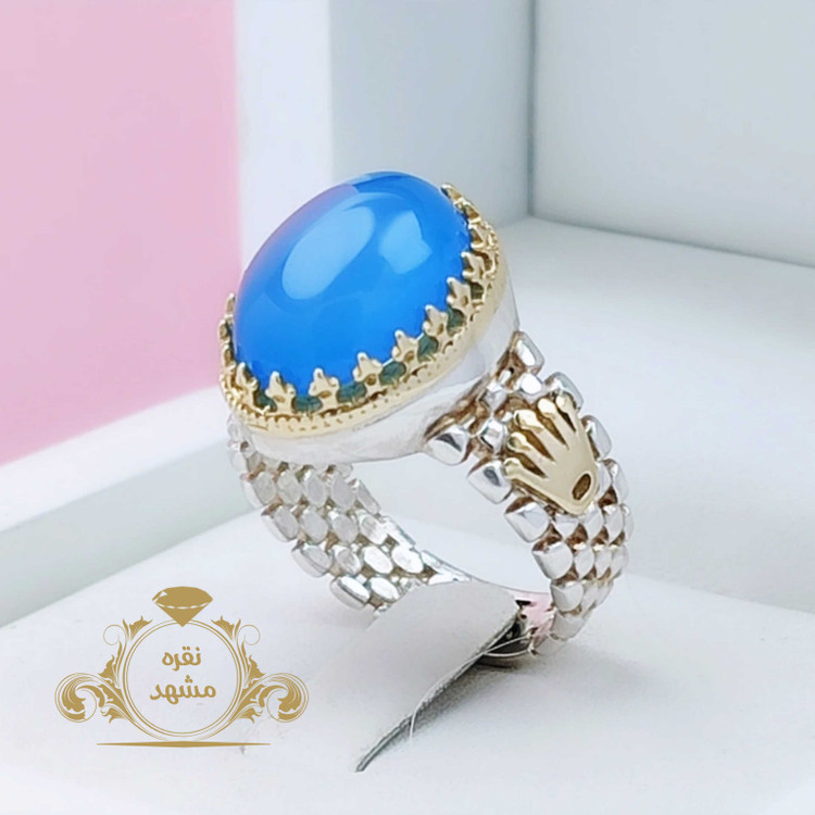 انگشتر عقیق آبی آسمونی مردانه اصلی رولکس