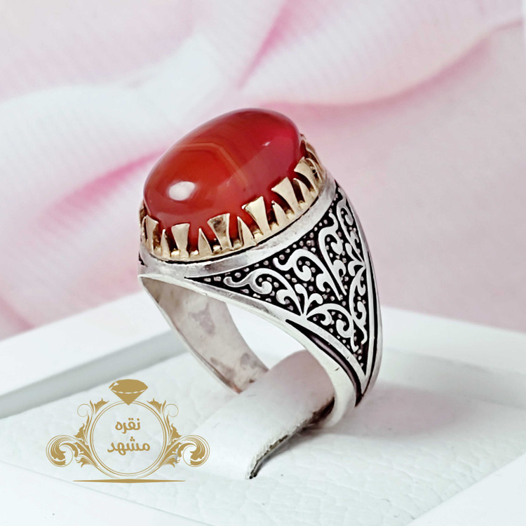 انگشتر مردانه عقیق یمنی اصل رکاب نقره