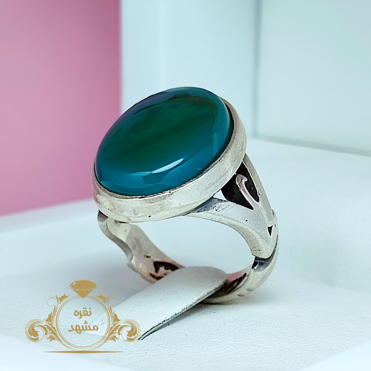 انگشتر عقیق سبز تیره نام مبارک حضرت علی (ع)