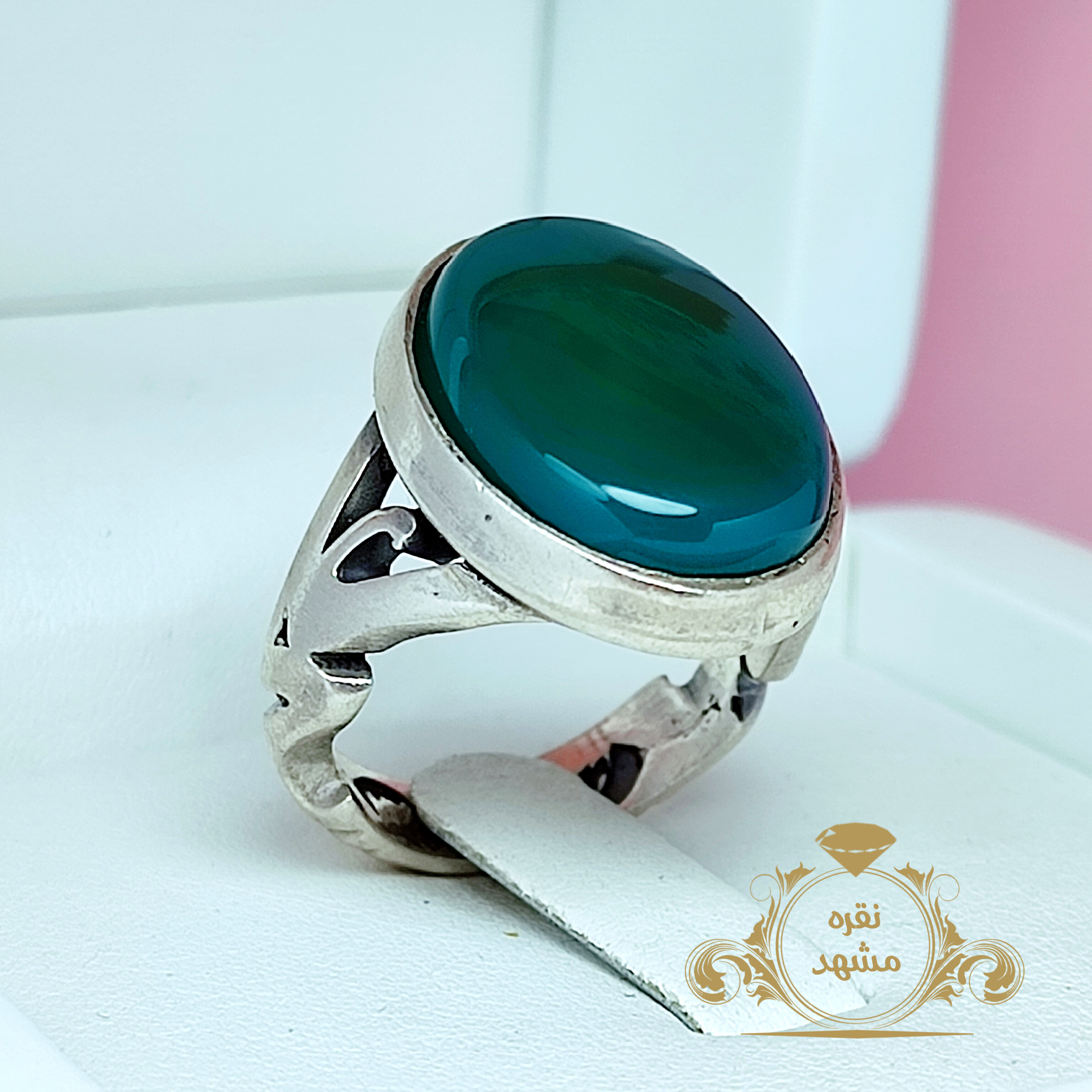 عقیق سبز مردانه تیره نام مبارک حضرت علی (ع)