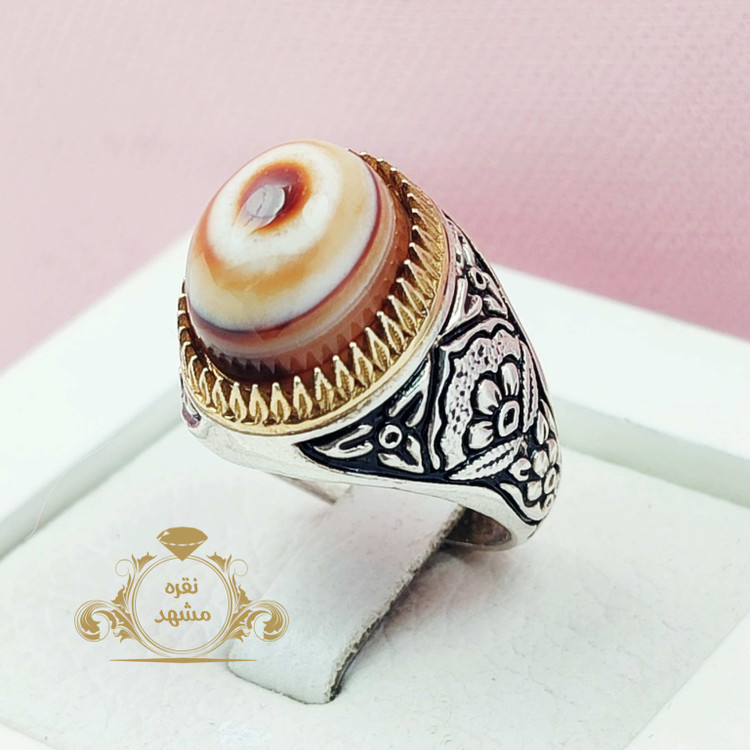 انگشتر عقیق سلیمانی خوشرنگ با کیفیت سفید