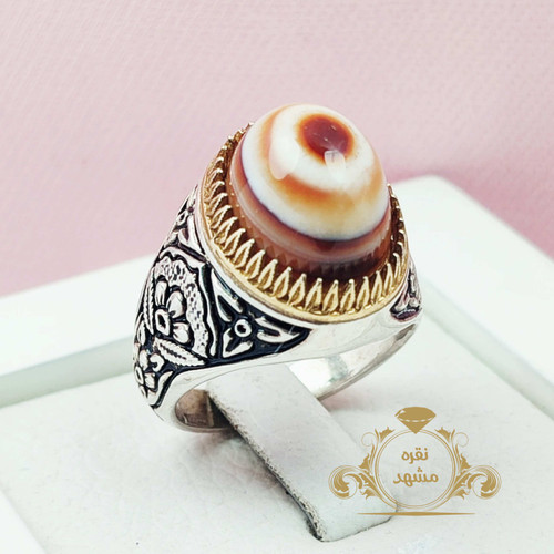 انگشتر عقیق سلیمانی خوشرنگ سفید سرخ