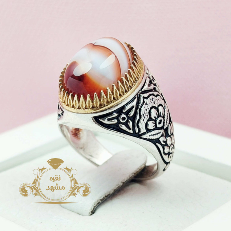 انگشتر نقره مردانه با سنگ عقیق سلیمانی سفید