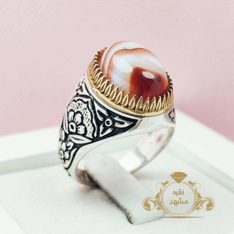 انگشتر نقره مردانه با سنگ عقیق سلیمانی