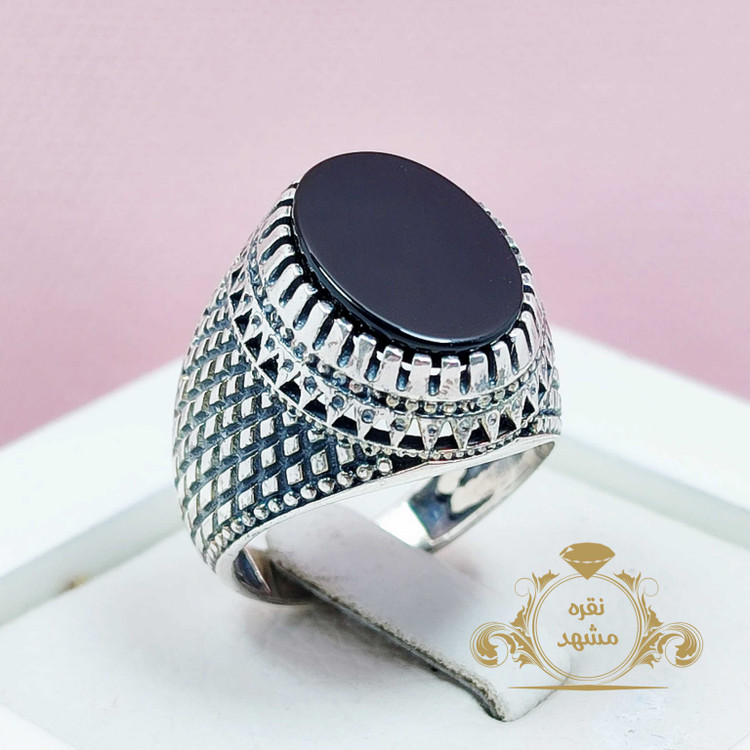 عقیق سیاه مردانه انگشتر حصیری نقره عالی