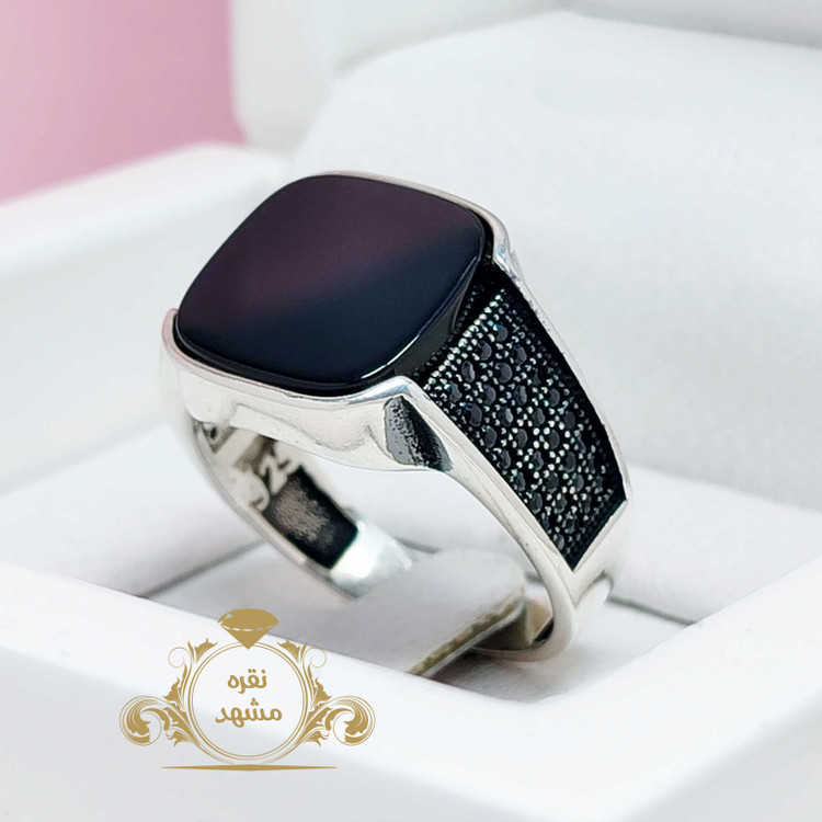 عقیق سیاه مردانه انگشتر نقره عالی ترک