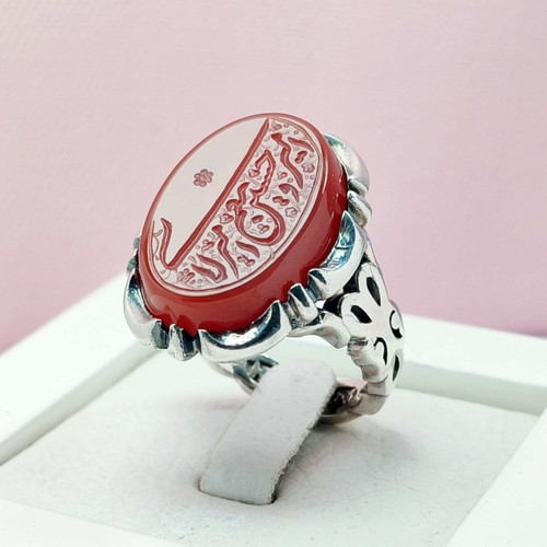 حکاکی امیری حسین و نعم الامیر مردانه عقیق سرخ نقره