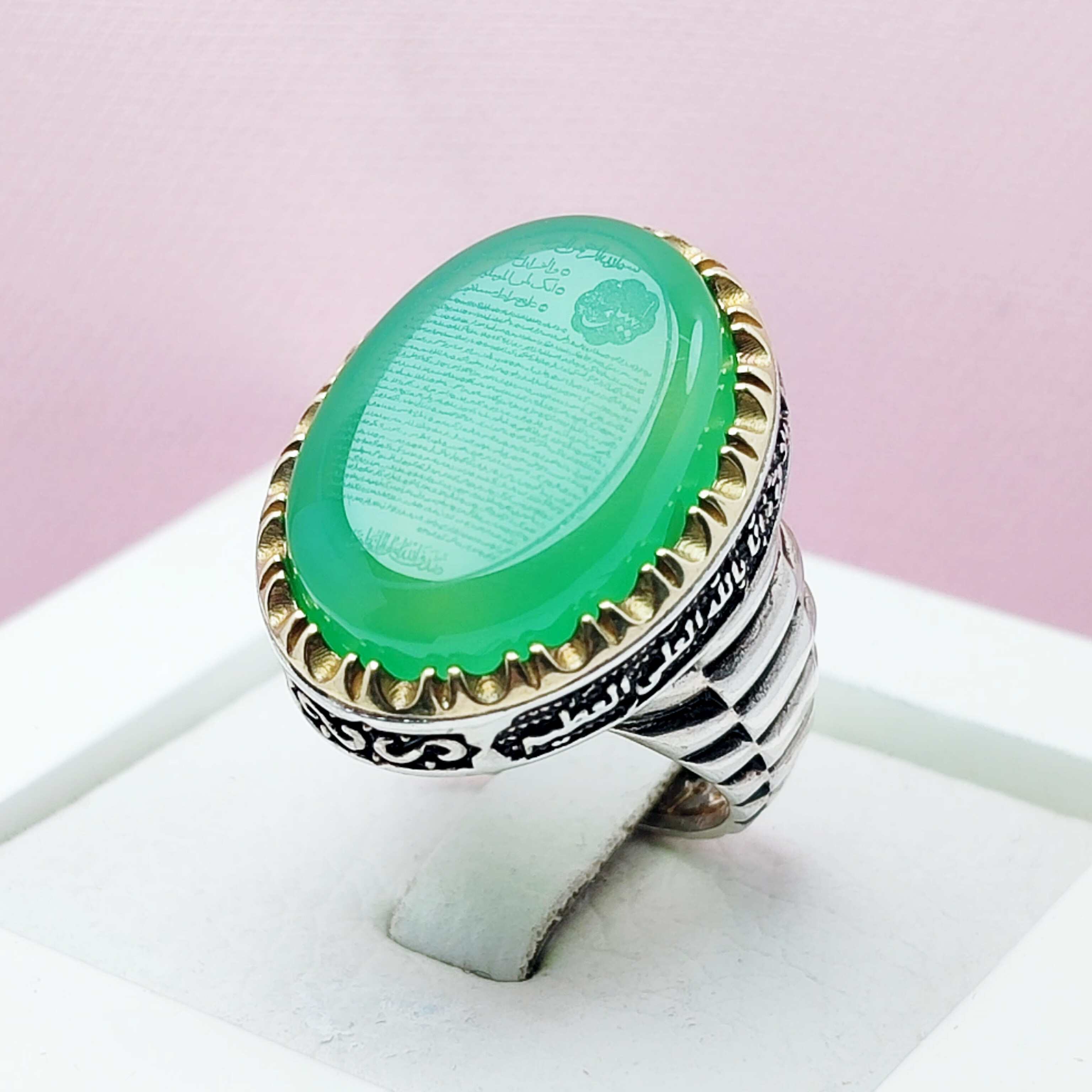 انگشتر یس مردانه عقیق سبز