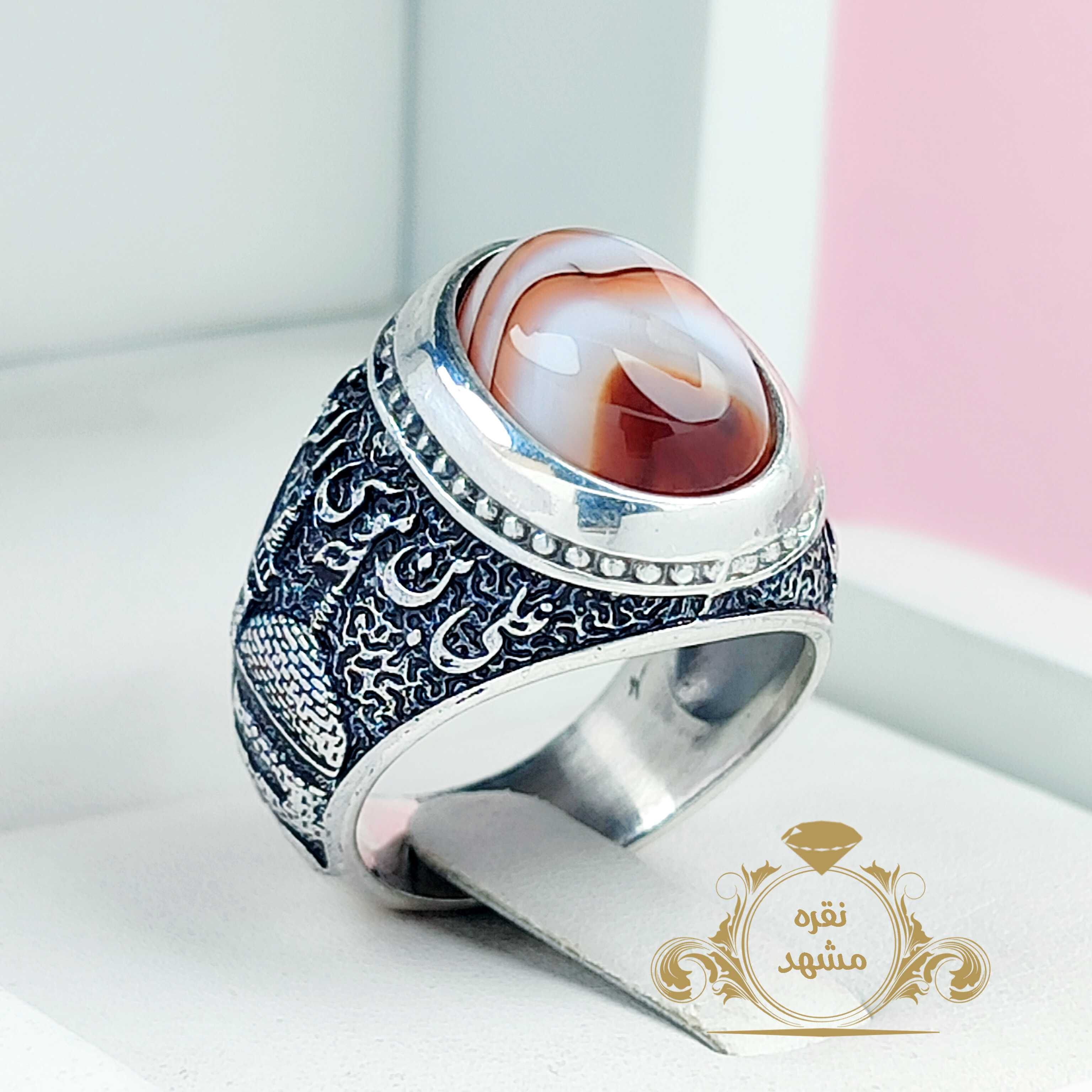 انگشتر مردانه با سنگ عقیق سلیمانی سرخ خوشرنگ