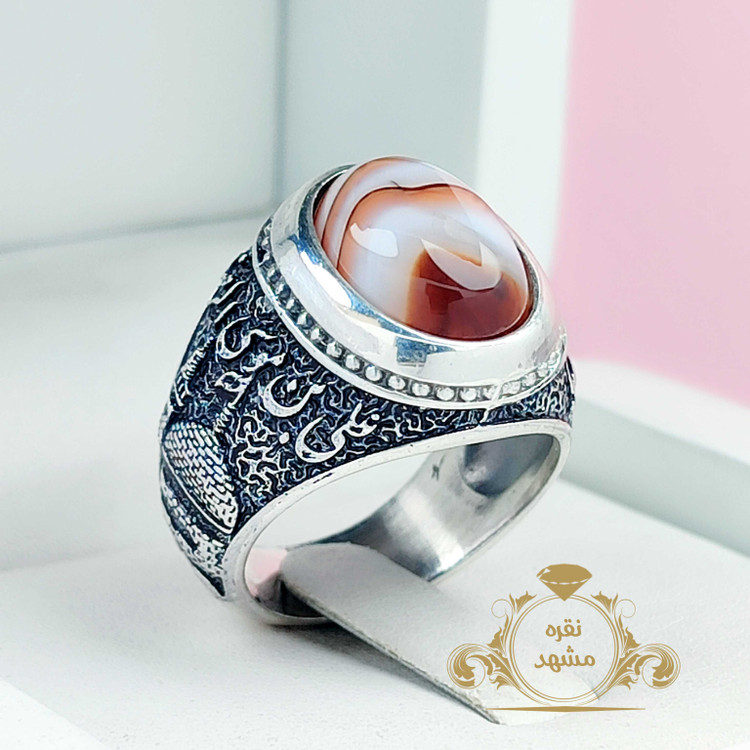 انگشتر مردانه با سنگ عقیق سلیمانی سرخ خوشرنگ