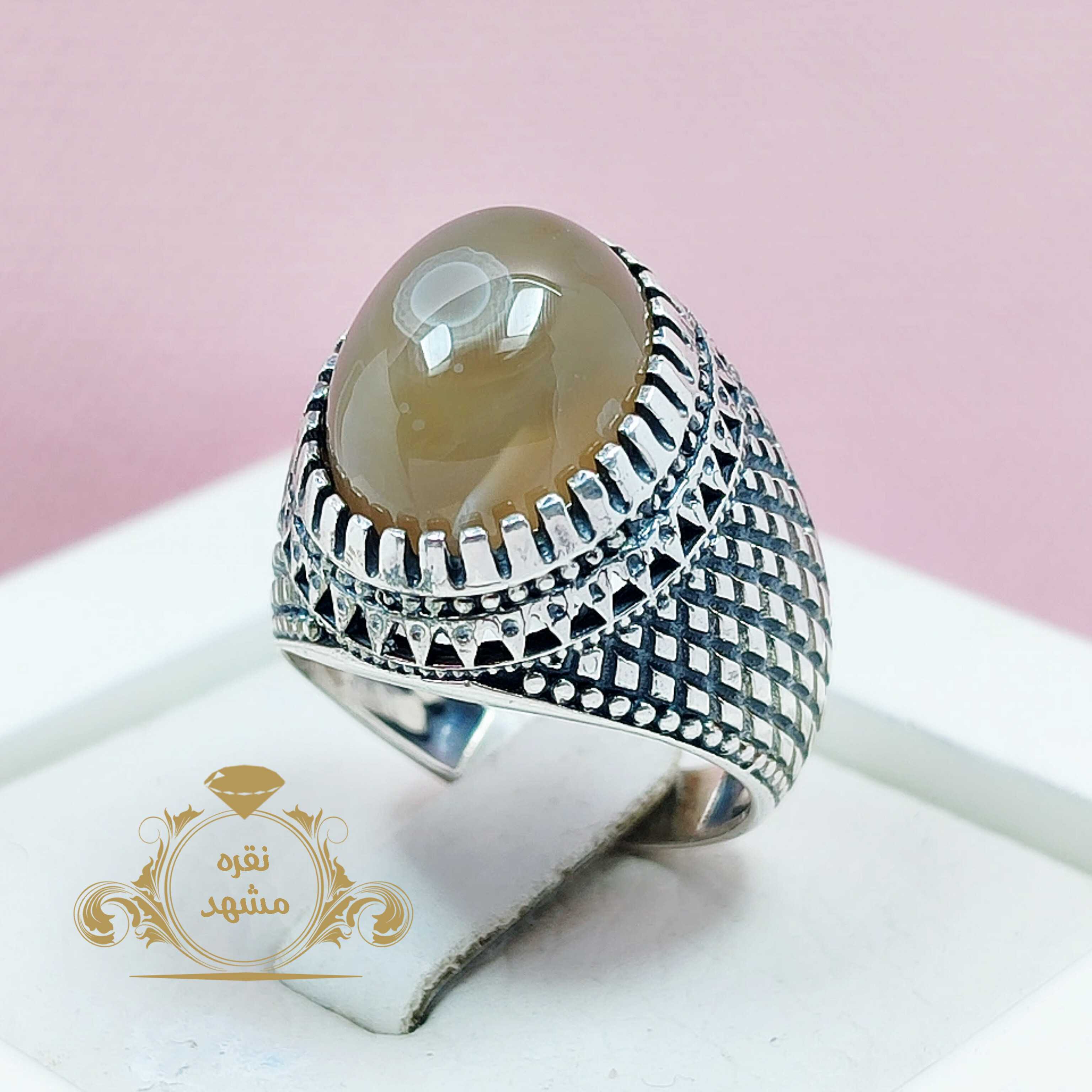 انگشتر مردانه باباقوری زیبا تک چشم مدل حصیری