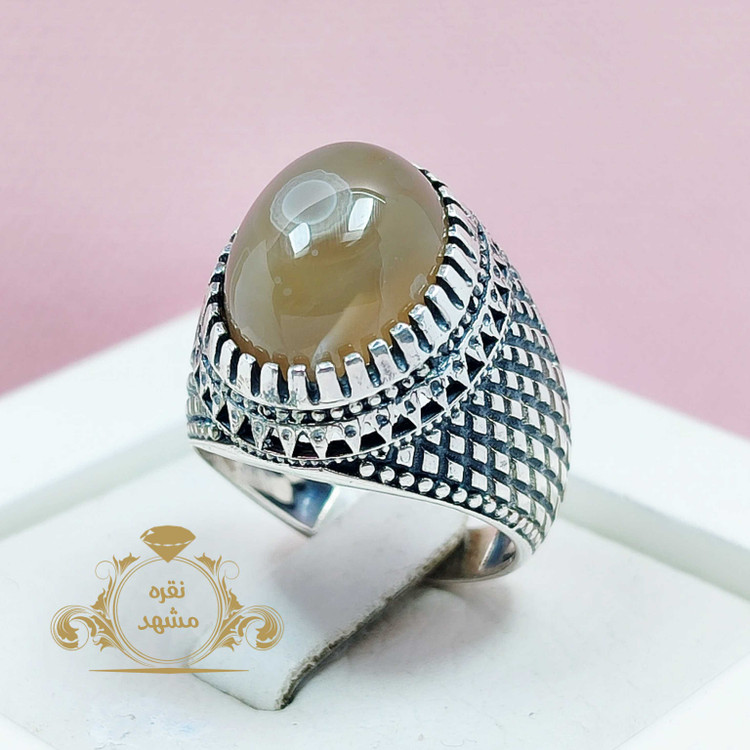 انگشتر مردانه باباقوری زیبا تک چشم مدل حصیری