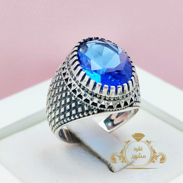 توپاز آبی سنتاتیک انگشتر مردانه اصل و معدنی