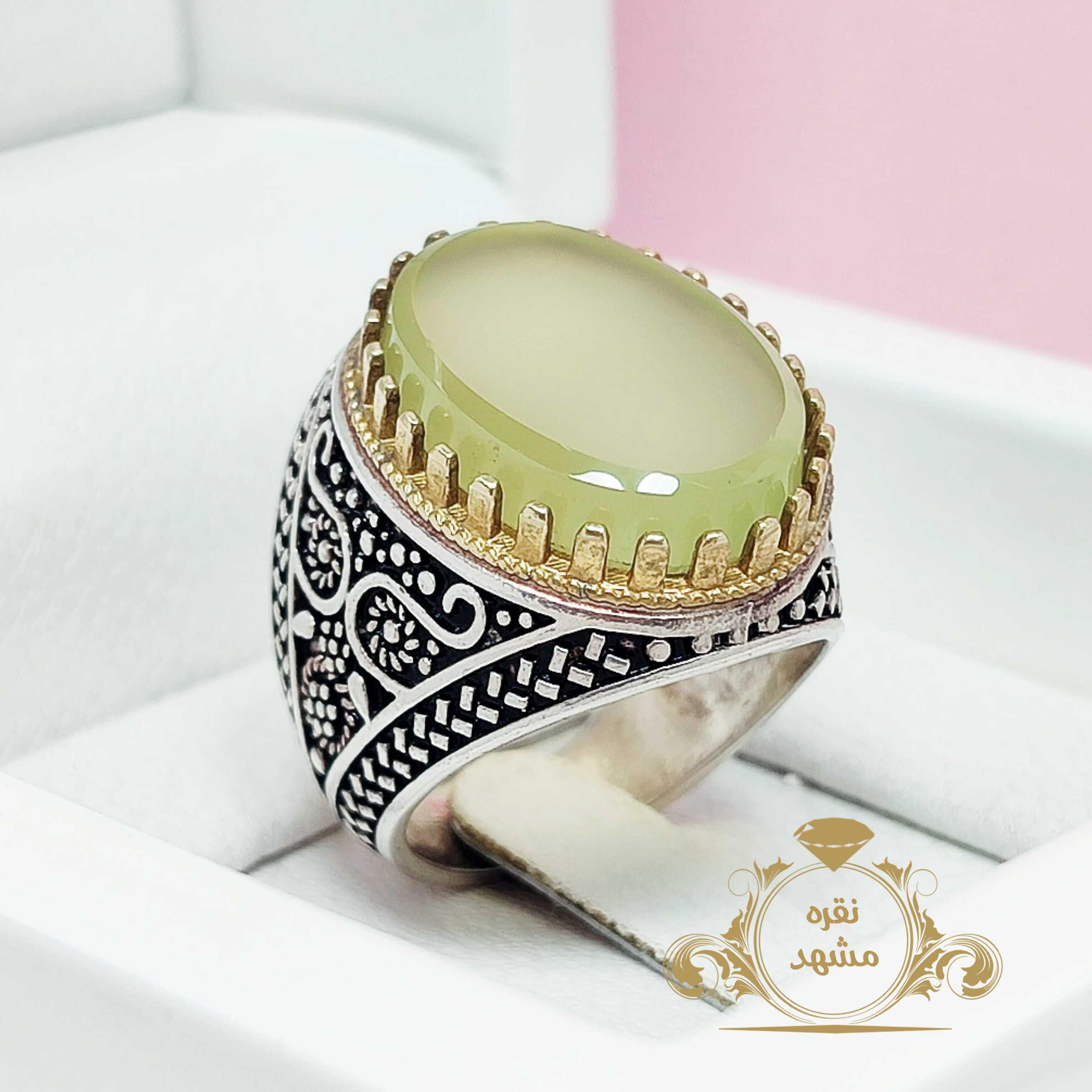 انگشتر مردانه عقیق سبز کاهویی نقره 925