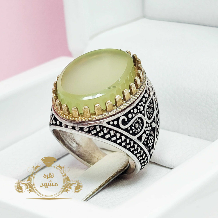 مردانه عقیق سبز کاهویی نقره کیفیت بالا