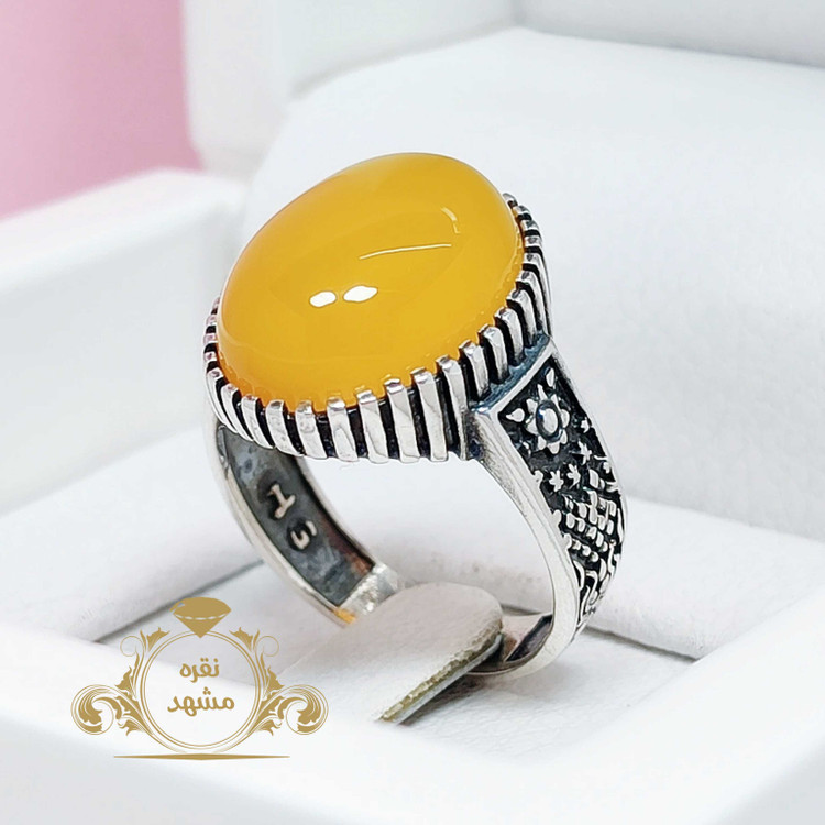انگشتر عقیق زرد نقره مردانه اصلی