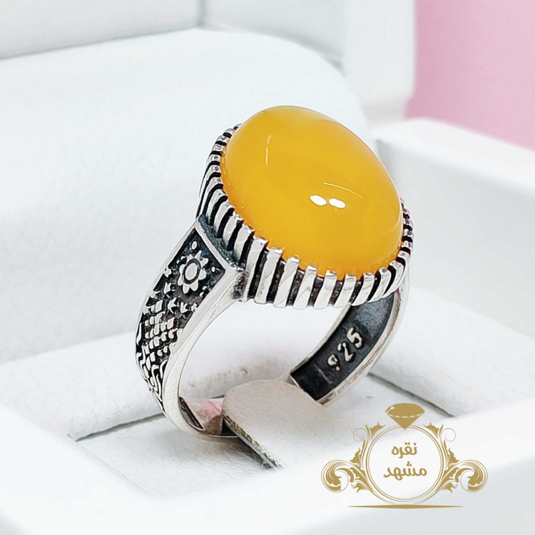 انگشتر عقیق زرد نقره ۹۲۵ مردانه سبک وزن