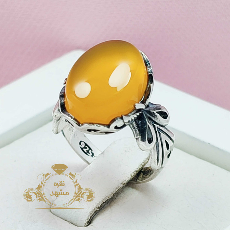 انگشتر عقیق زرد نقره مردانه شاپرک خوش تراش