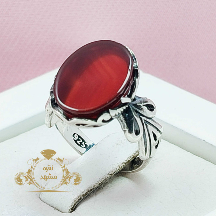 انگشتر سرخ عقیق نقره مردانه شاپرک