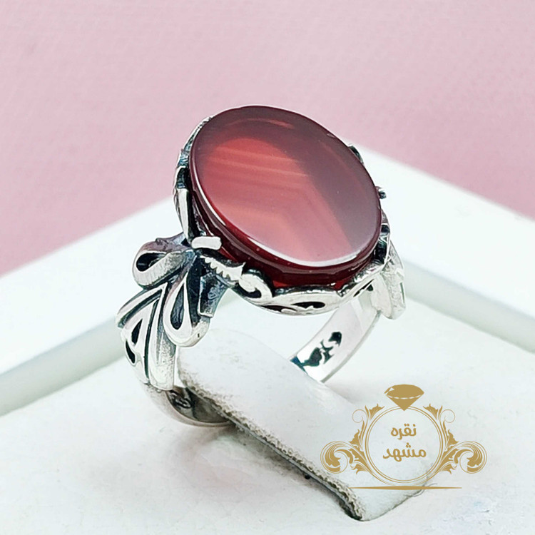 انگشتر عقیق سرخ نقره مردانه شاپرک